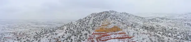 Tucumcari Mountain New Mexico covered in snow