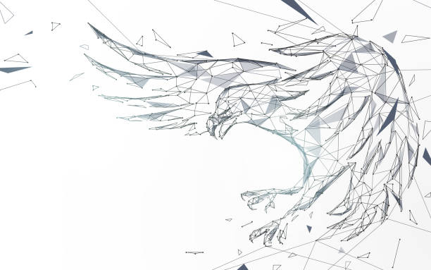 선, 삼각형 및 입자 스타일의 디자인에서 대머리 독수리 비행. 삽화 벡터 - bird of prey stock illustrations