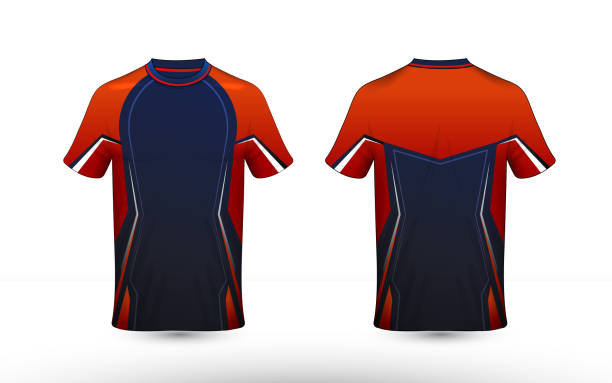 istock Orange, blue and white layout e-sport t-shirt design template 1145561190