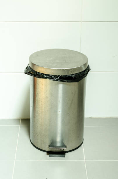 istock Stainless trashcan or bin in the modern bathroom 1145564936