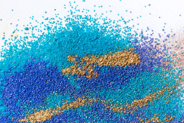 istock Layered colorful sand pattern. Marble style background. Blue and gold powder texture. 1145565023
