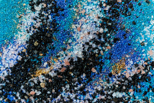 istock Layered colorful sand pattern. Marble style background. Blue and gold powder texture. 1145565102