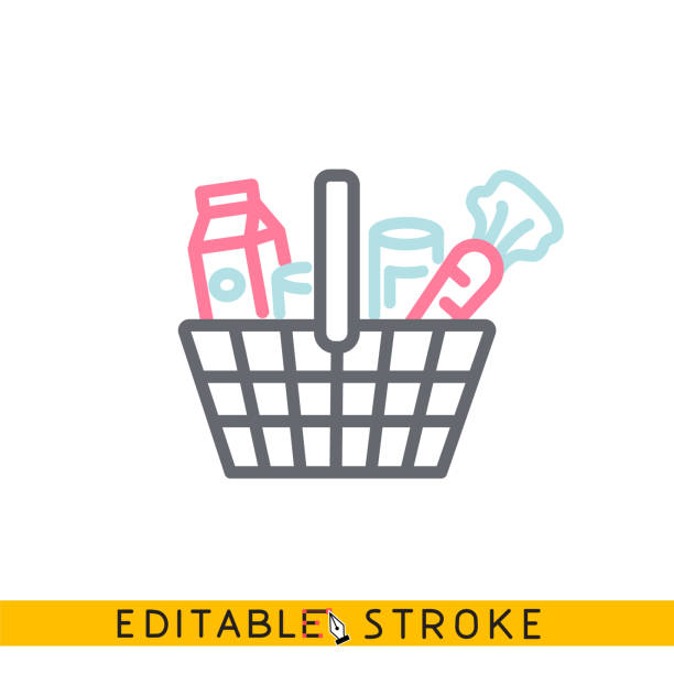 Groceries Icon. Easy editable stroke line vector. Groceries Icon. Easy editable stroke line vector. bazaar market stock illustrations