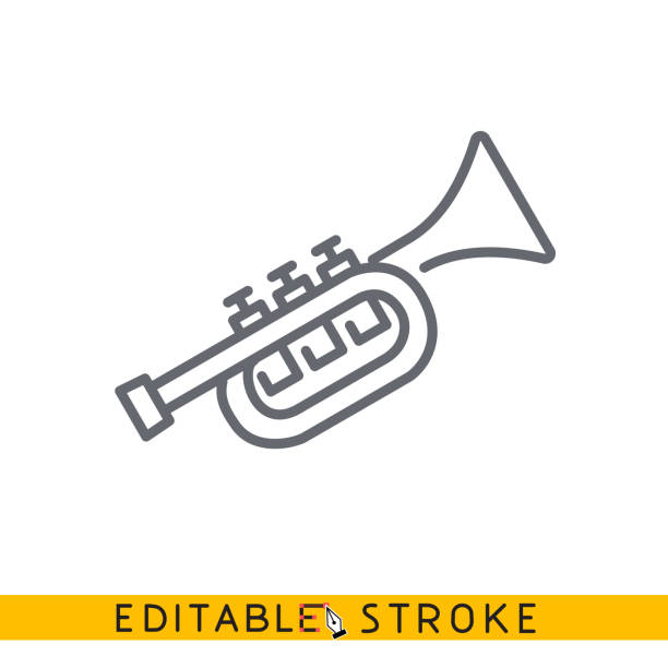 ilustrações, clipart, desenhos animados e ícones de ícone da trombeta. vetor editable fácil da linha do curso. - bugle trumpet jazz music