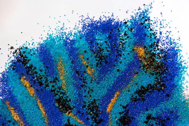 istock Layered colorful sand pattern. Marble style background. Blue and gold powder texture. 1145565409