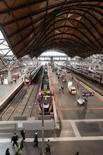 Melbourne, Australia - April 15, 2019: Train at Southern Cross station platform.