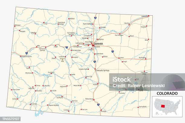 Road Map Of The Us American State Of Colorado Stock Illustration - Download Image Now - Colorado, Map, River