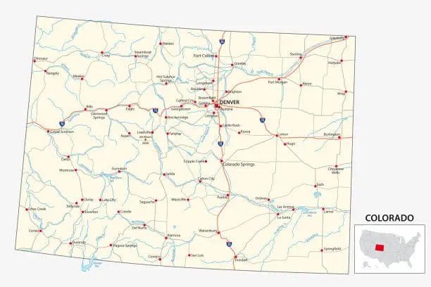 Vector illustration of road map of the US American State of Colorado