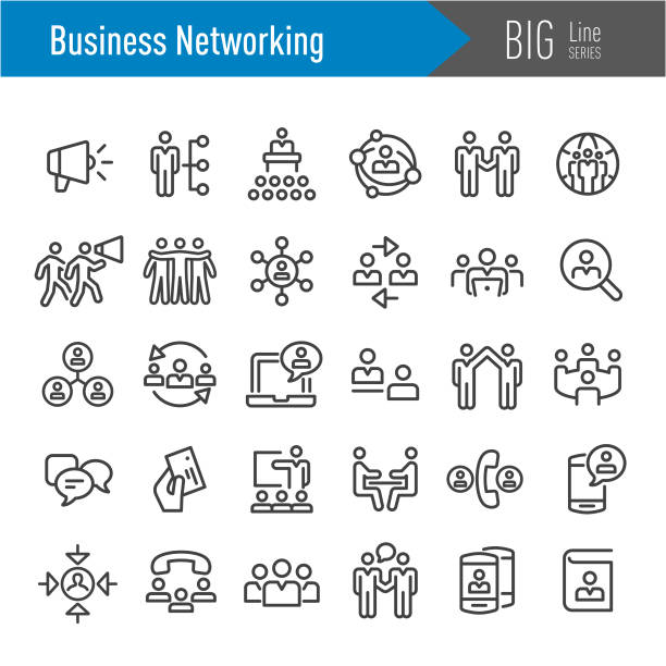 비즈니스 네트워킹 아이콘-빅 라인 시리즈 - symbol communication business card men stock illustrations