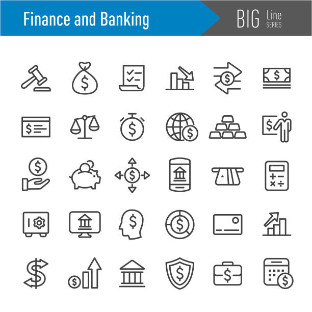 金融と銀行のアイコン-ビッグラインシリーズ - currency exchange tax finance trading点のイラスト素材／クリップアート素材／マンガ素材／アイコン素材