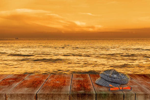 istock Wood walk with sea on sunset ,nature background. 1145570273