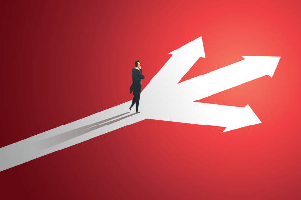 istock Business person looks at arrow up path three way  to goal success. illustration Vector 1145571967