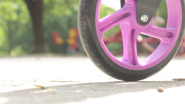 istock Front wheel of child kick Scooter 1145574967