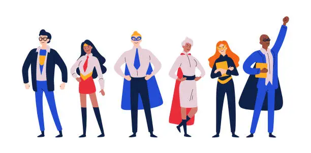 Vector illustration of Businessmen superheroes. Entrepreneur, manager in a hero costume.