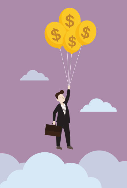 бизнесмен, летающий с деньгами воздушный шар - spy balloon stock illustrations