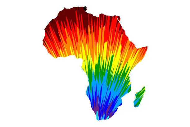 Vector illustration of Africa continent - map is designed rainbow abstract colorful pattern