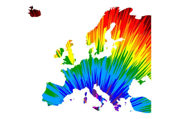 Vector illustration of Europe continent - map is designed rainbow abstract colorful pattern
