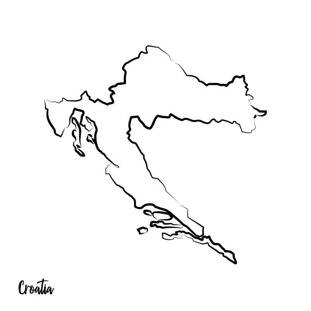 illustrazioni stock, clip art, cartoni animati e icone di tendenza di delinea mappa nera isolata della croazia - croazia