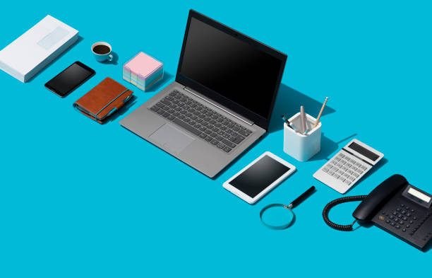 istock Corporate business desktop with laptop 1145602232