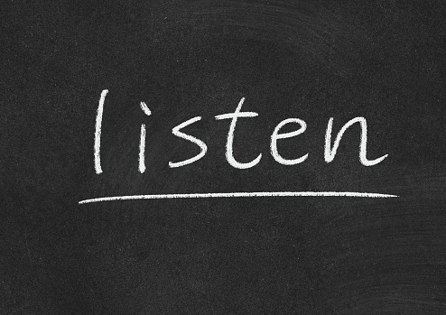 listen concept word on a blackboard background