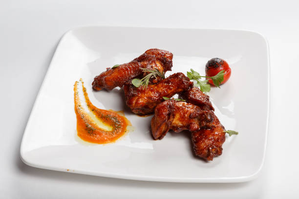 istock Food on white plate.  Grilled meat. Fried chicken. 1145606131