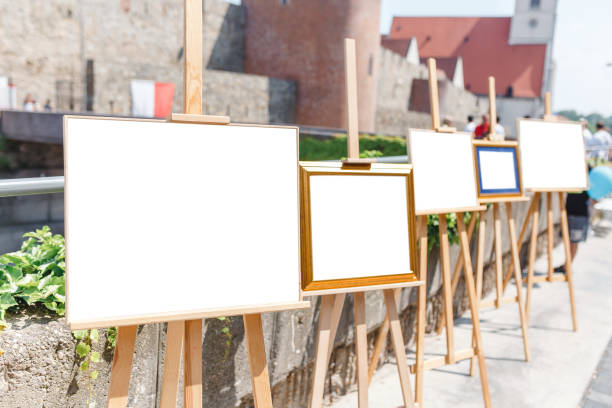 istock Drawing board easel blank exhibition at city street 1145606333