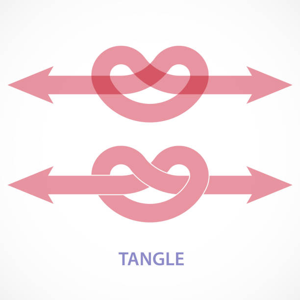 Overhand Knot At Arrow Series Directional arrow with overhand knot to representing conceptual tangle. ropes tied together stock illustrations