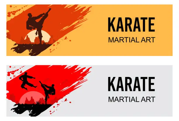 Vector illustration of Martial Arts, Silhouette of two male karate fighting, Vector