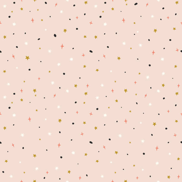 istock Luxury golden rose color seamless pattern. Confetti stars background for wrapping paper, fabric, textile. Trendy hand drawn backdrop in rose, gold, black and white colors. 1145609897