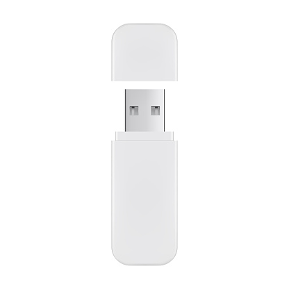 USB flash drive with cover isolated on white background. Vector illustration