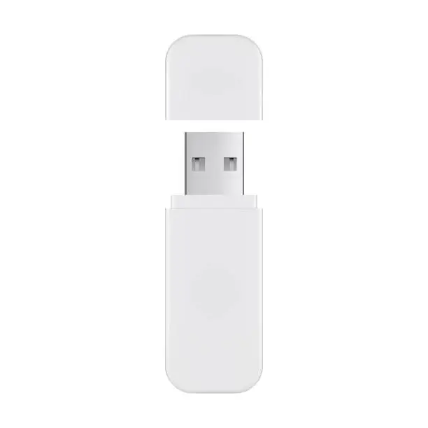 Vector illustration of USB flash drive with cover isolated on white background