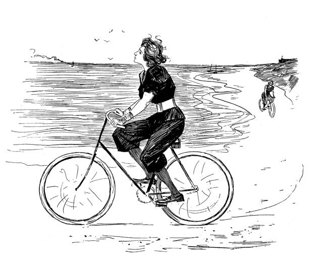Riding a bike vector art illustration