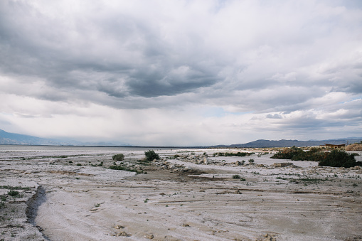 Cloudscape above the horizon in Salton Sea - lake in Southern California, after the stormy weather.