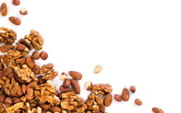 istock Background of mixed nuts with copy space 1145621160