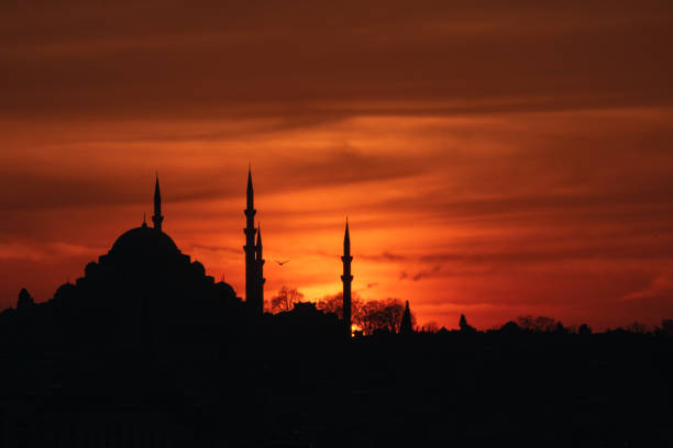 Silhouette of Suleymaniye Mosque at sunset