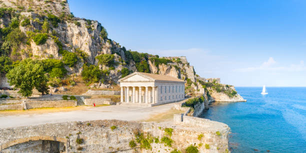 istock Hellenic temple and old castle at Corfu, Greece 1145623662