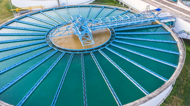 istock Aerial view recirculation solid contact clarifier sedimentation tank, Water treatment solution, Industrial water treatment 1145625273