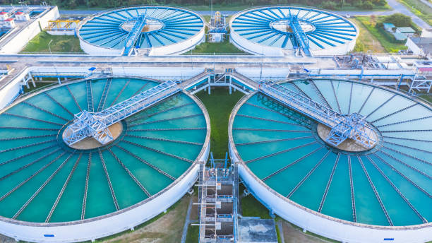 istock Aerial view recirculation solid contact clarifier sedimentation tank, Water treatment solution, Industrial water treatment 1145625279