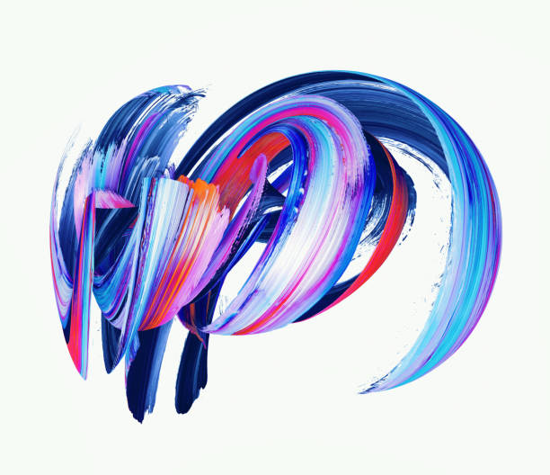 3d render, abstract brush stroke, creative smear clip art, paint splash, dynamic splatter, colorful curl, artistic ribbon, isolated on white background