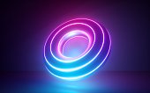 3d render, abstract background with glowing neon torus shape, rings, cosmic donut, laser show, esoteric energy, ultraviolet spectrum