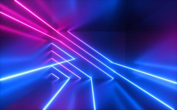 istock 3d render, pink blue neon lines, geometric shapes, virtual space, ultraviolet light, 80's style, retro disco, fashion laser show, abstract background 1145626162