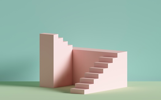 3d render, pink stairs, steps, abstract background in pastel colors, fashion podium, minimal scene, architectural block, design element