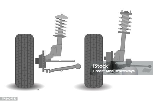 Suspension Is The System Of Tires Tire Air Springs Shock Absorbers And Linkages That Connects A Vehicle To Its Wheels And Allows Relative Motion Between The Two Stock Illustration - Download Image Now