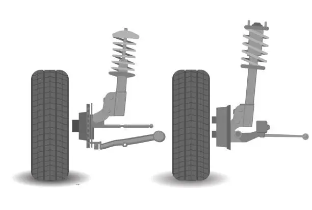Vector illustration of Suspension is the system of tires, tire air, springs, shock absorbers and linkages that connects a vehicle to its wheels and allows relative motion between the two