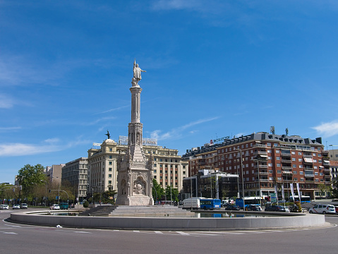 Columbus Square (Plaza de Colón) with Monument to Christopher Columbus. It is located in the encounter of Chamberi, Centro and Salamanca districts of Madrid.