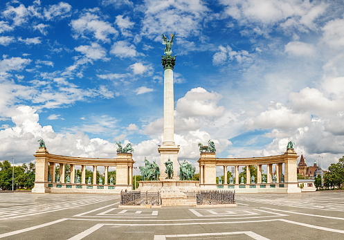 Heroes Square without people in Budapest, Hungary