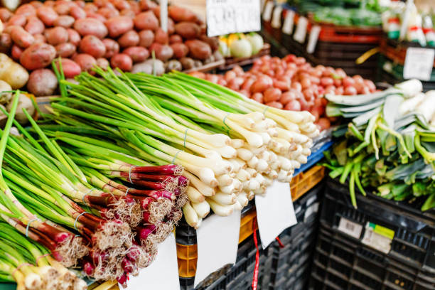 istock Different vegetables on a stall at the local market 1145634904