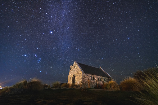 Milky Way Rising Above Church Of Good Shepherd, Tekapo NZ with Aurora Australis Or The Southern Light Lighting Up The Sky