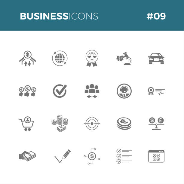 ビジネスアイコンは #09-金融、マーケティング、銀行、スタートアップ、法律、商業、お金、保険のシンボルとアイコンセットシリーズの一部を設定します。すべての使用のための完璧なア� - symbol aspirations target icon set点のイラスト素材／クリップアート素材／マンガ素材／アイコン素材