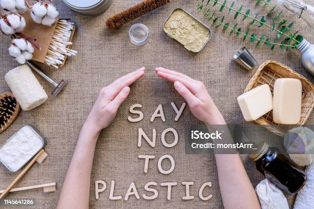 Plastic Free Natural Bathroom Items Stock Photo - Download Image Now - Plastic, Zero Waste, Talking